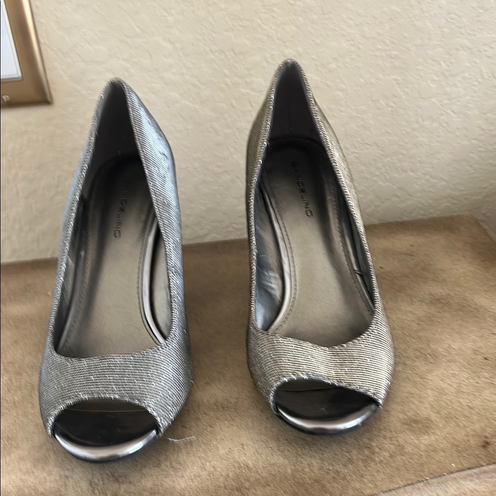 Bandolina Silver Heels with Peep-Toe Design